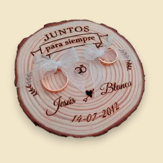 Rodaja de Madera Porta Alianzas para Bodas