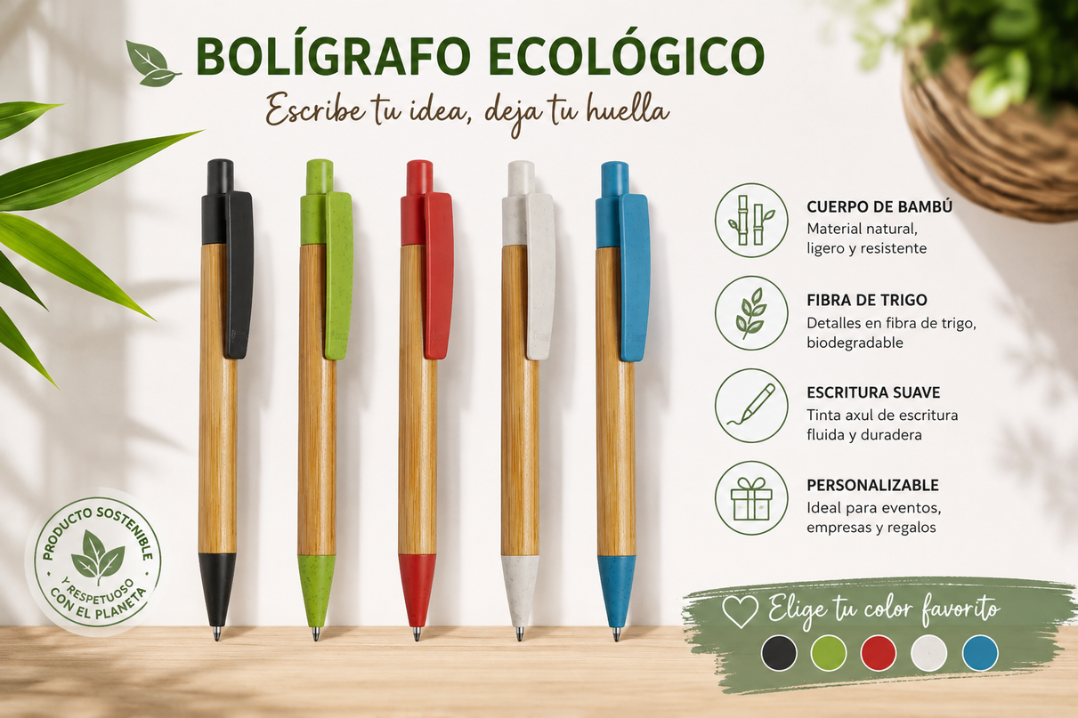 Bolígrafo de Bambú Personalizado con Grabado Láser Sublimatumundo24 Bolígrafo de Bambú Personalizado con Grabado Láser