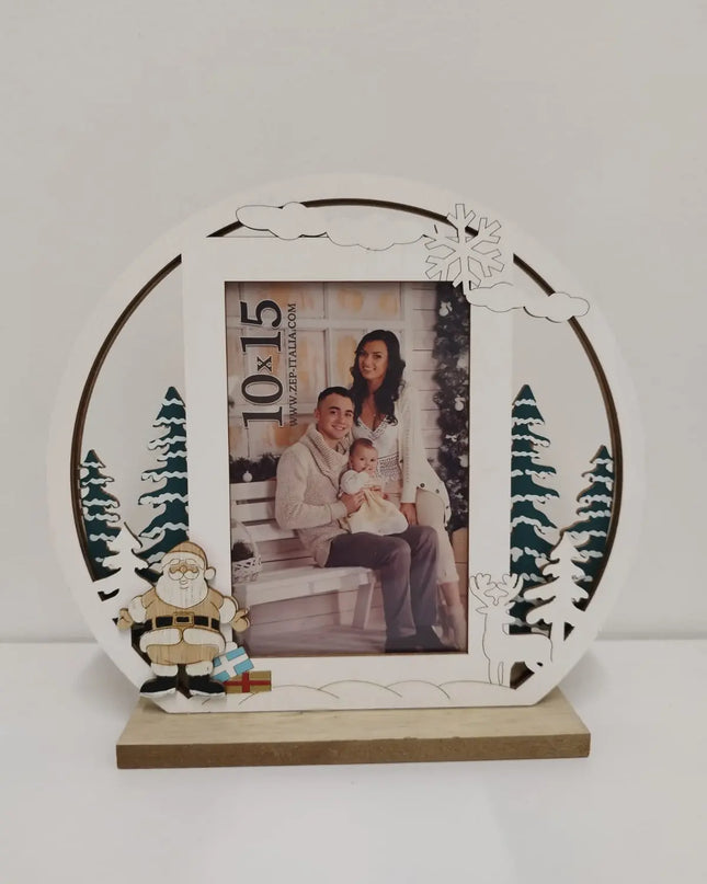 Marco de Madera Redondo Blanco con Decoración Navideña - Sublimatumundo24